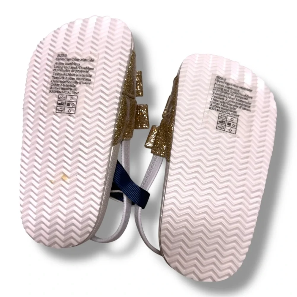 Janie and Jack Girls Gold Glitter Pool Double Bow Slide Sandals Elastic‎ Strap 5
